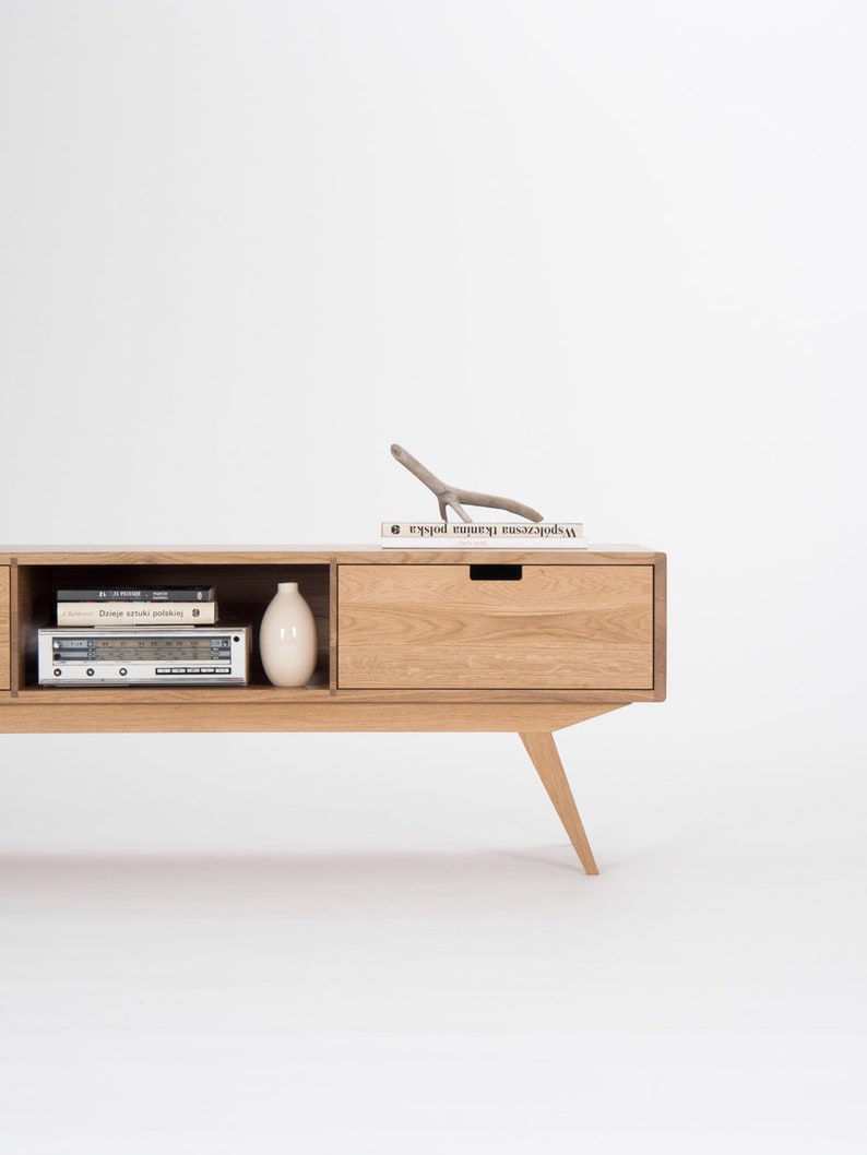 Media Console TV Stand Record Player Made of Solid Oak Wood Etsy UK
