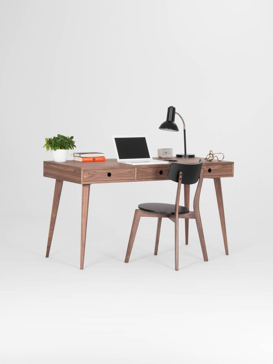 KUUB – Wooden Desk, Mid Century Modern, Walnut Desk With Three Drawers ...