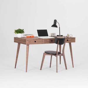 Wooden desk, mid century modern, walnut desk with three drawers