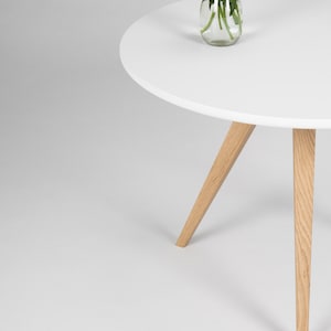 White round coffee table, with solid oak legs, scandinavian design image 4