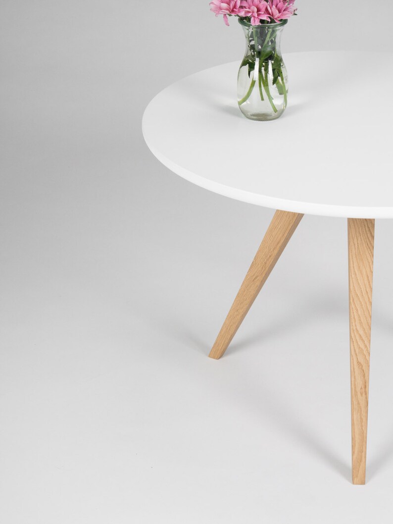 White round coffee table, with solid oak legs, scandinavian design image 4