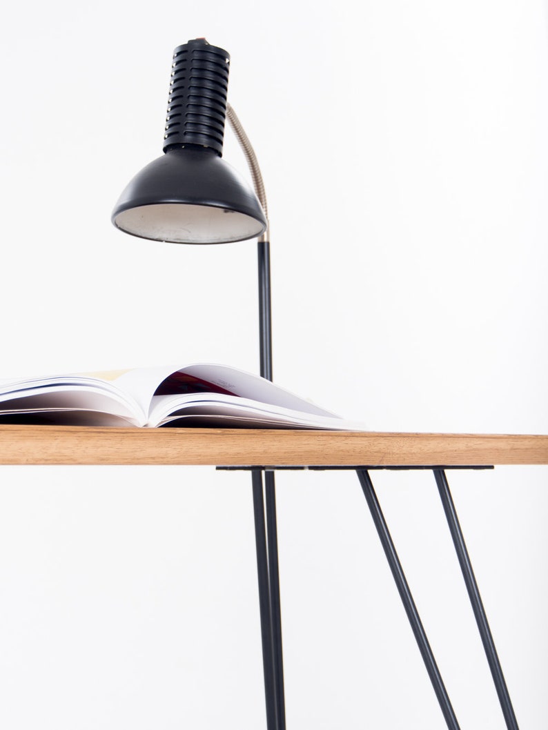 Solid wooden desk, modern table with metal hairpin legs American Walnut colour / finish 画像 5