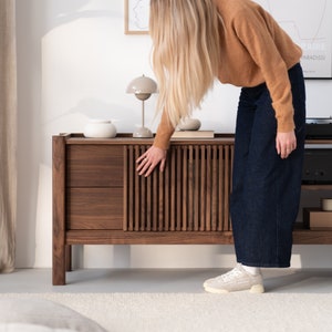 JAMM LOW 160 - Japandi TV stand - Walnut media console and sideboard for bedroom or living room image 3