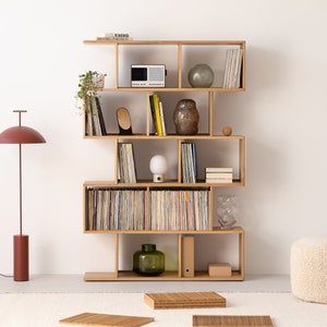 MOLL Boekenplank van massief eikenhout Veelzijdig en multifunctioneel, perfect voor vinylplaten, boeken en decoratie Moderne stijl uit het midden van de eeuw afbeelding 2