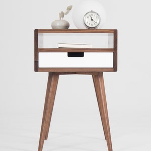 Nightstand, bedside table, end table, with one drawer and open shelf, mid century modern Limited-Time Offer: Free & Fast Shipping Walnut Veneer