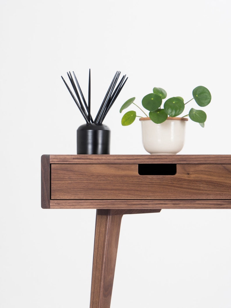 Desk for office, mid-century computer desk with two drawers and a recess image 6