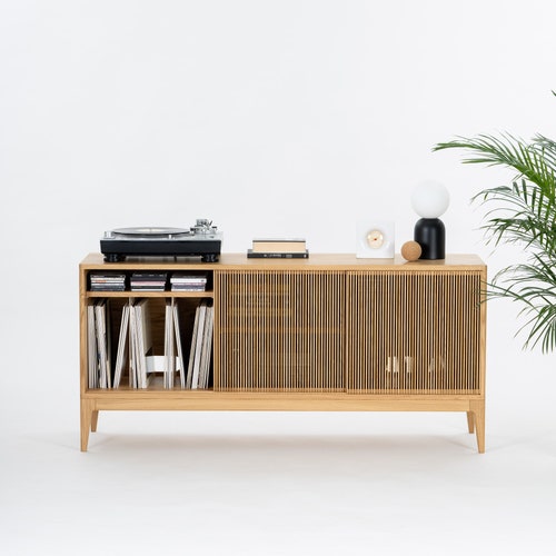 Large Oak Vinyl Storage Record Player Stand Solid Oak on Etsy