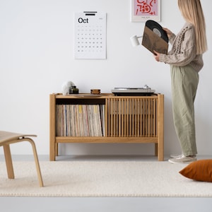 JAMM LOW 111 small record player stand, audio console made of European oak wood image 2