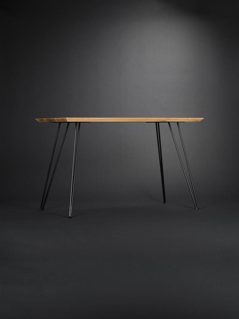 Solid wooden desk, modern table with metal hairpin legs image 2