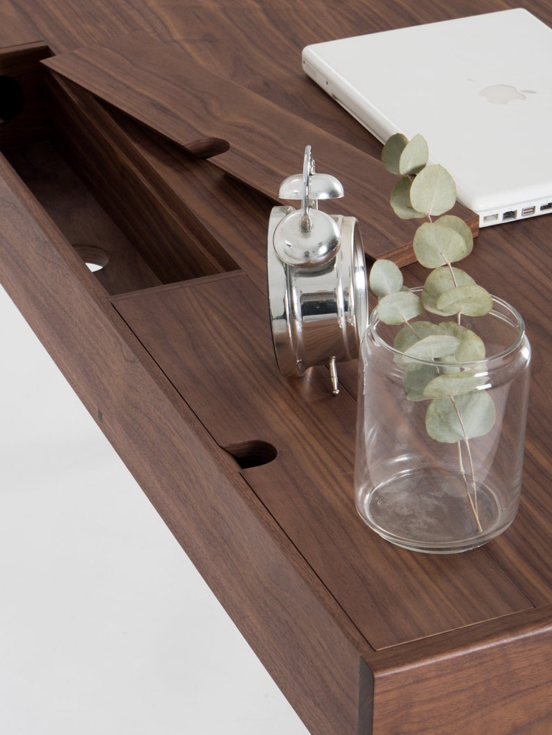 Walnut Office Desk With Walnut Drawers and Back Compartments Etsy