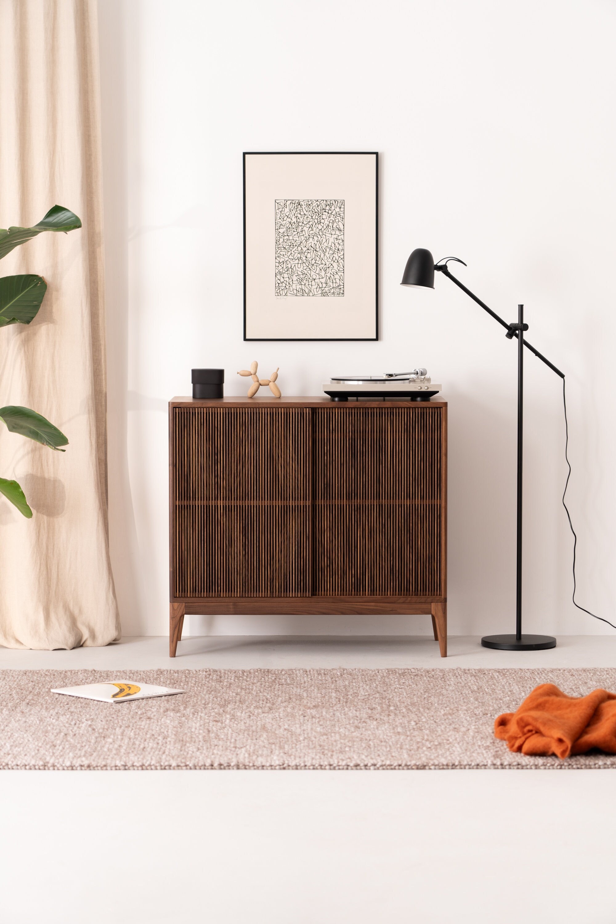 TONN 101 HIGH - Tall Modern Walnut Credenza, Stylish Storage