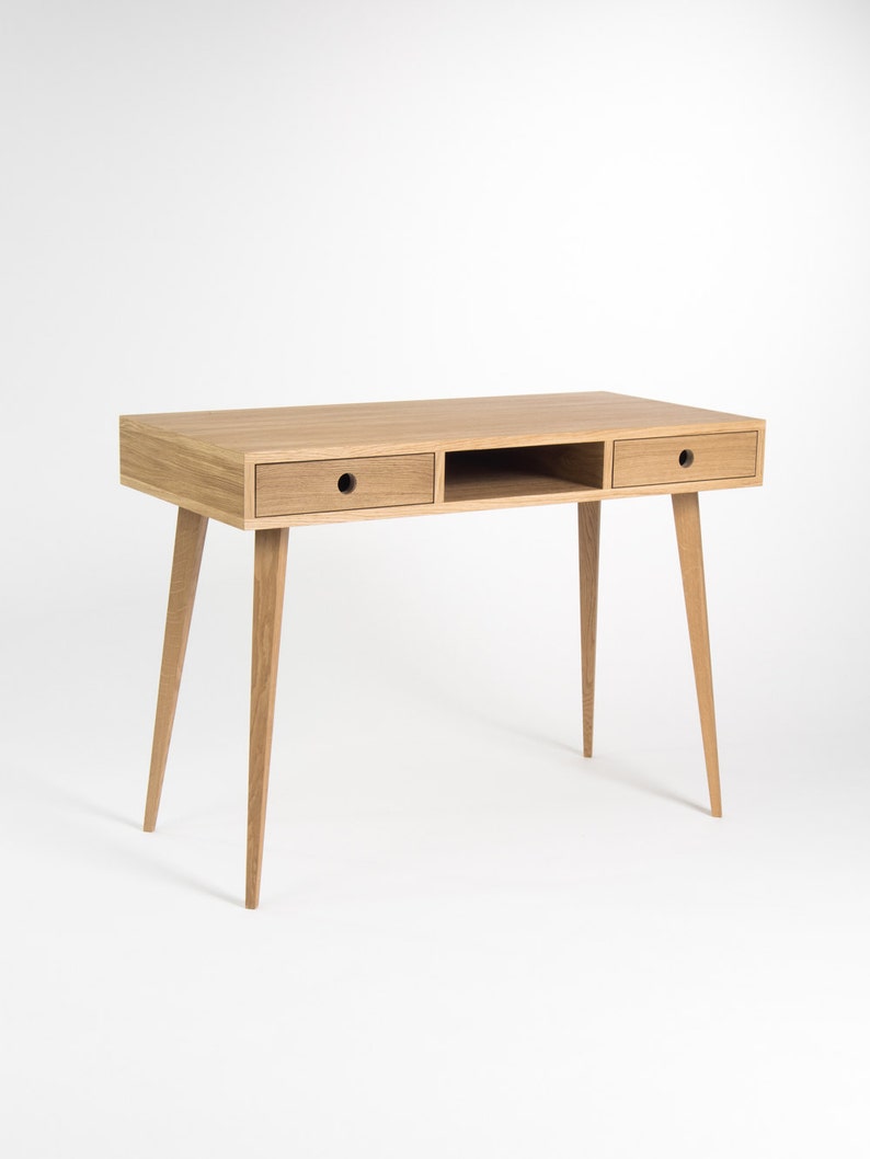 Computer table, wooden desk, solid oak wood, dressing table, with storage, mid century modern image 2
