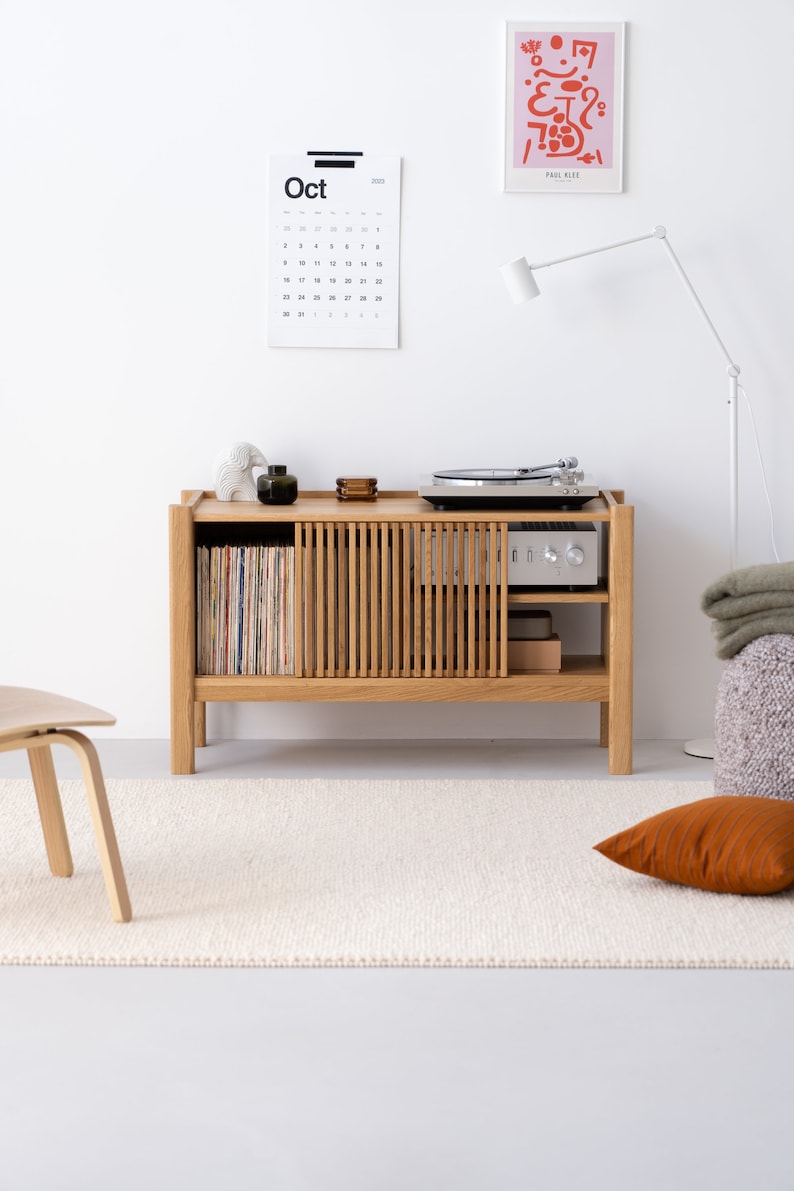 JAMM LOW 111 small record player stand, audio console made of European oak wood image 1