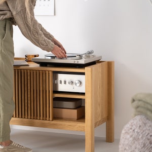 JAMM LOW 111 small record player stand, audio console made of European oak wood image 4