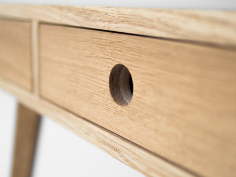 Table d'ordinateur, bureau en bois, bois de chêne massif, coiffeuse, avec rangement, milieu du siècle moderne image 3