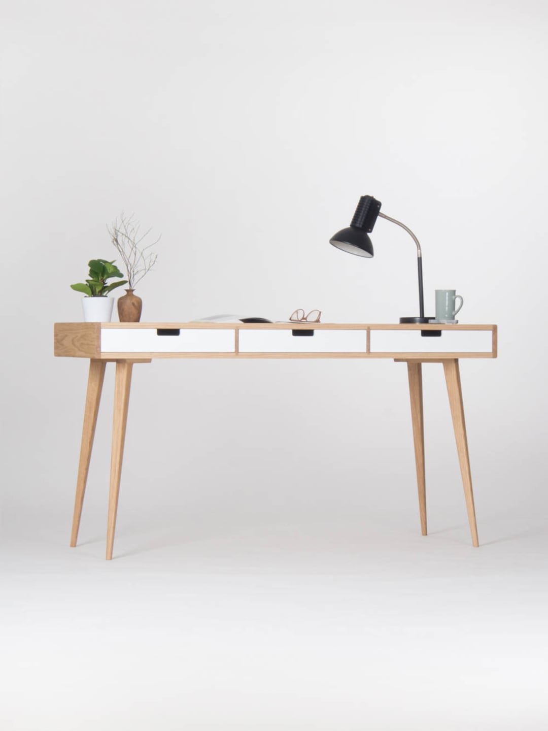 Bureau Study Desk Home Office Desk With White Drawers Scandinavian Style Mid Century Modern Etsy UK