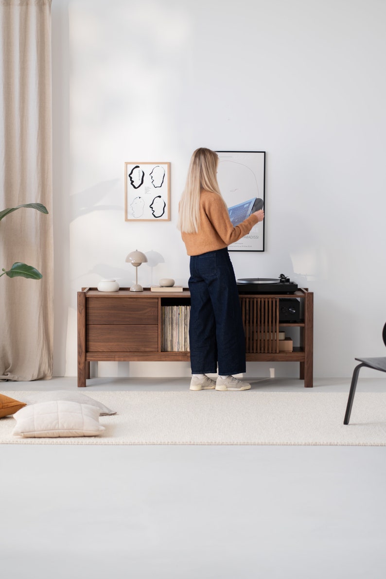JAMM LOW 160 - Japandi TV stand - Walnut media console and sideboard for bedroom or living room image 4