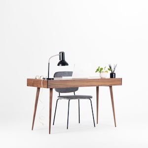 Desk for office, mid-century computer desk with two drawers and a recess image 5