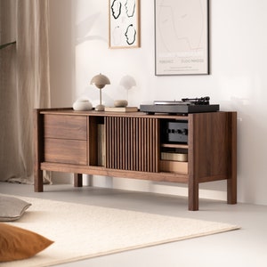 JAMM LOW 160 Record player stand, media console, TV stand, made of American walnut wood image 1