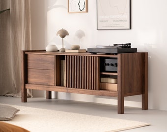 JAMM LOW 160 - Record player stand, media console, TV stand, made of American walnut wood; Limited-Time Offer: Free & Fast Shipping