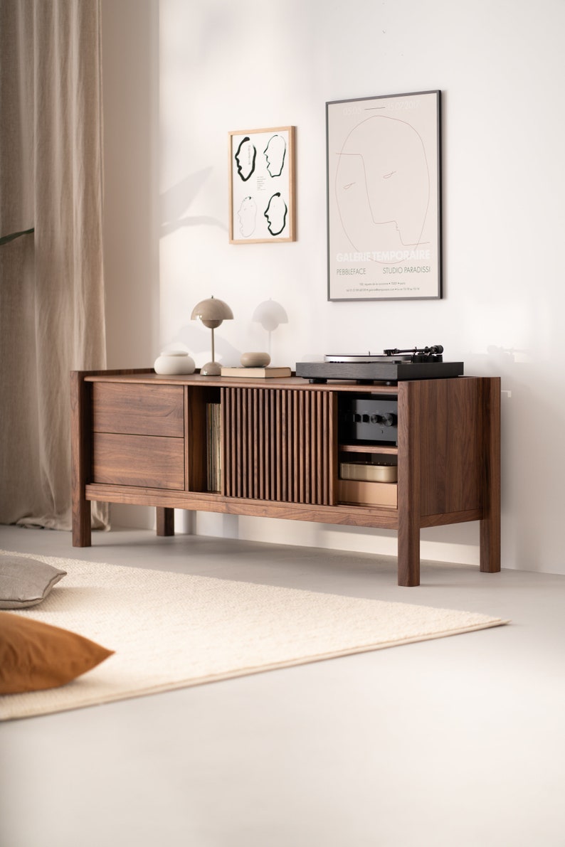 JAMM LOW 160 Record player stand, media console, TV stand, made of American walnut wood image 1
