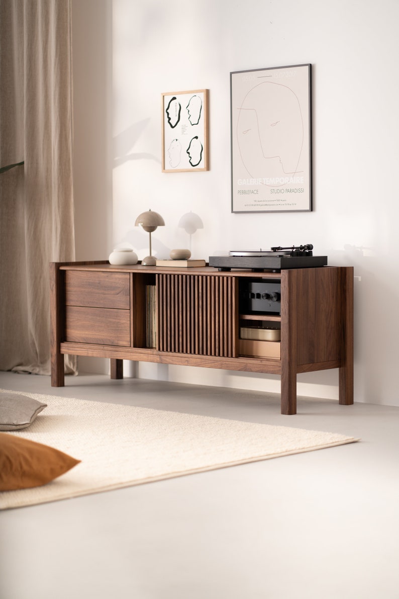 JAMM LOW 160 - Japandi TV stand - Walnut media console and sideboard for bedroom or living room image 1