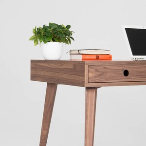 Wooden desk, mid century modern, walnut desk with three drawers image 6