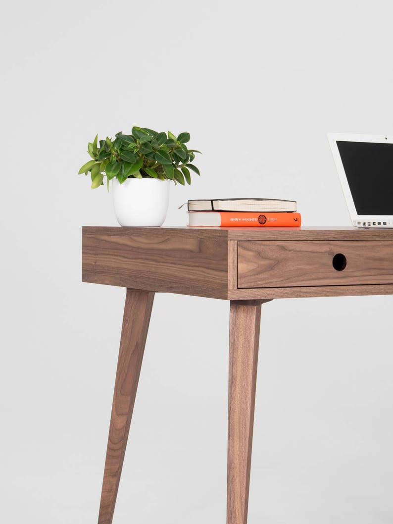 Wooden desk, mid century modern, walnut desk with three drawers image 6