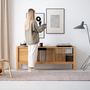 JAMM LOW 160 - TV Stand Mid Century Modern, Oak Tv cabinet with Sliding Doors and Ample Storage