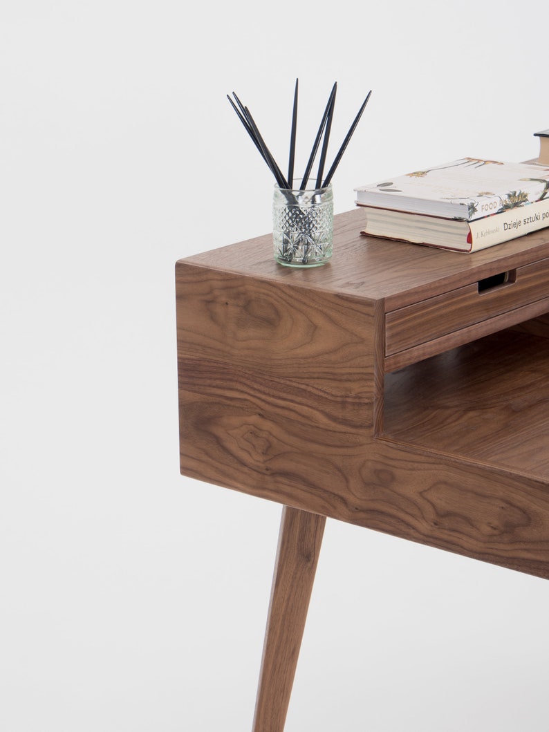 Mid century modern walnut desk with storage shelf and monitor stand image 5