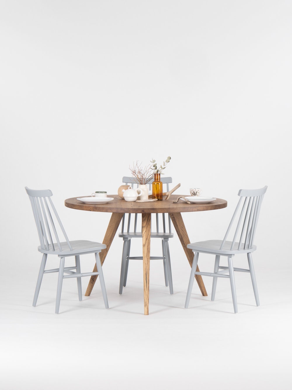 Table Ronde Récupérée en Bois, Table à Manger Faite La Main Bois Rustique