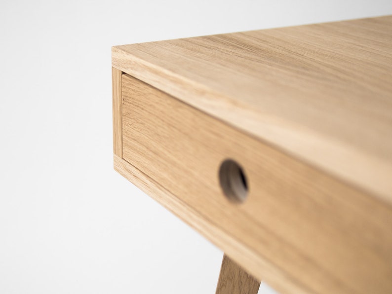 Computer table, wooden desk, solid oak wood, dressing table, with storage, mid century modern image 4