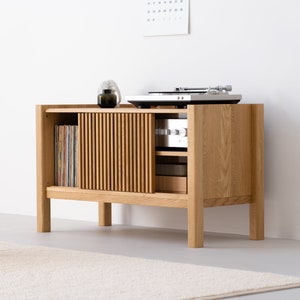 JAMM LOW 111 small record player stand, audio console made of European oak wood image 3