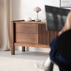 JAMM LOW 160 - Japandi TV stand - Walnut media console and sideboard for bedroom or living room image 5