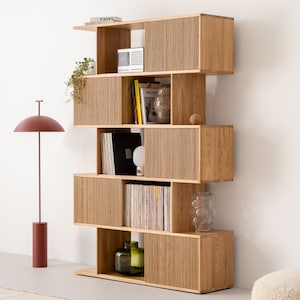 MOLL Boekenplank van massief eikenhout Veelzijdig en multifunctioneel, perfect voor vinylplaten, boeken en decoratie Moderne stijl uit het midden van de eeuw afbeelding 4