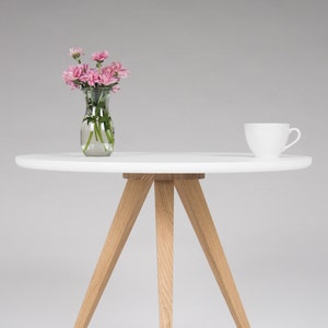 White round coffee table, with solid oak legs, scandinavian design image 3