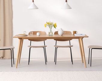 YRKE – table à manger en bois de chêne massif, style Mid-Century moderne