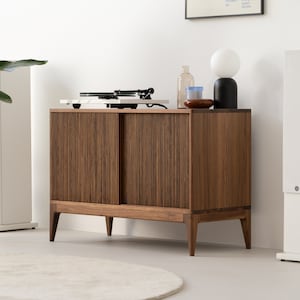 TONN 101 – Walnut Wood Record Player Stand - Vinyl Storage; Limited-Time Offer: Free & Fast Shipping