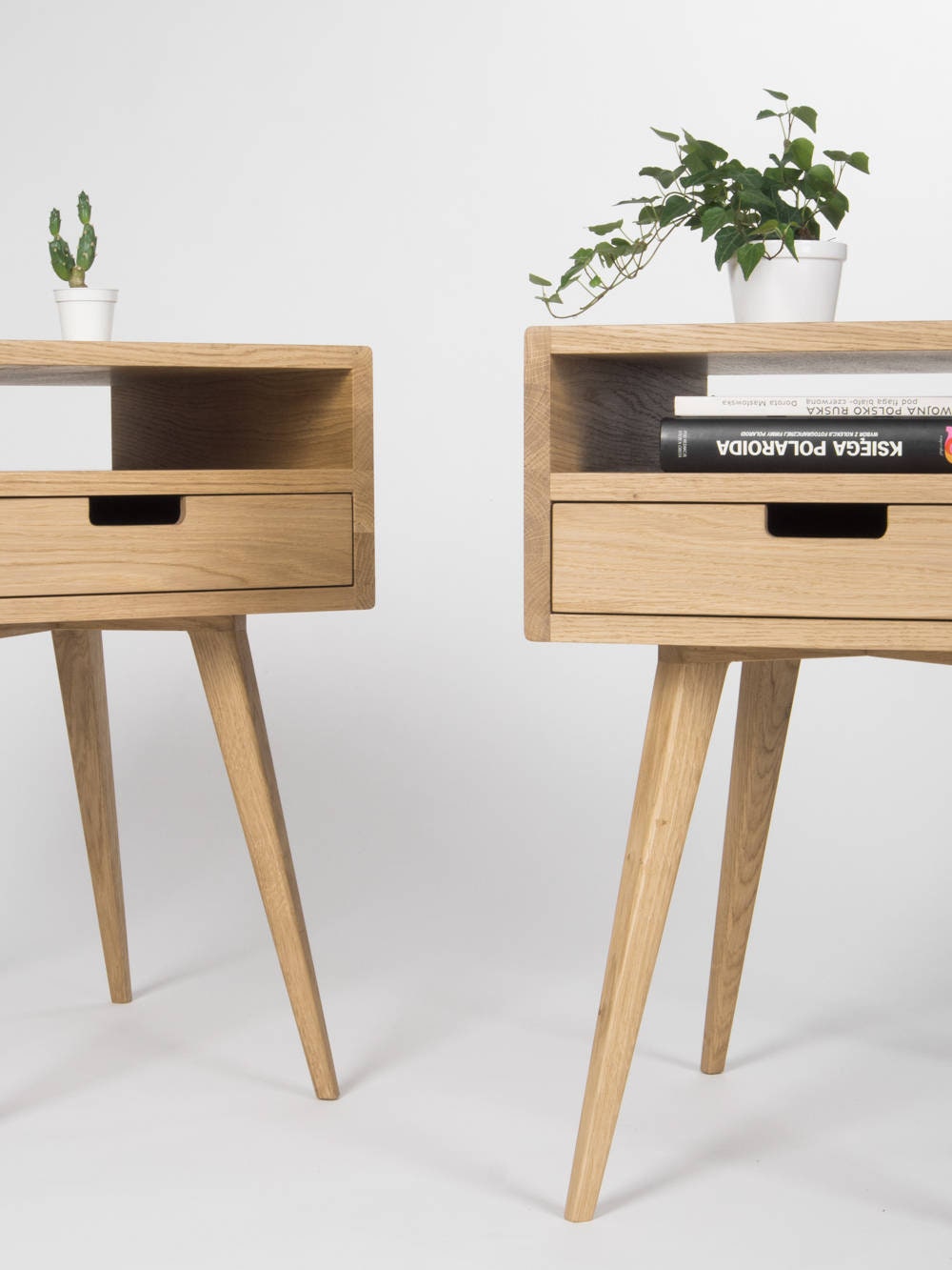 Pair of Mid Century Modern Nightstand Bedside Table With Solid