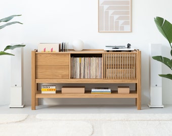 JAMM - Record player stand, vinyl record storage made of solid oak wood