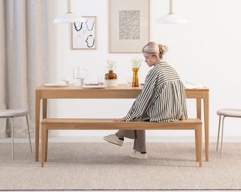HYGG - Dining table with bench – Mid-Century Modern design in solid oak wood