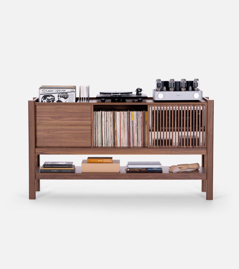 JAMM Record player stand, vinyl record storage made of solid oak wood Limited-Time Offer: Free & Fast Shipping American Walnut