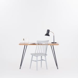 Solid wooden desk, modern table with metal hairpin legs American Walnut colour / finish 画像 3