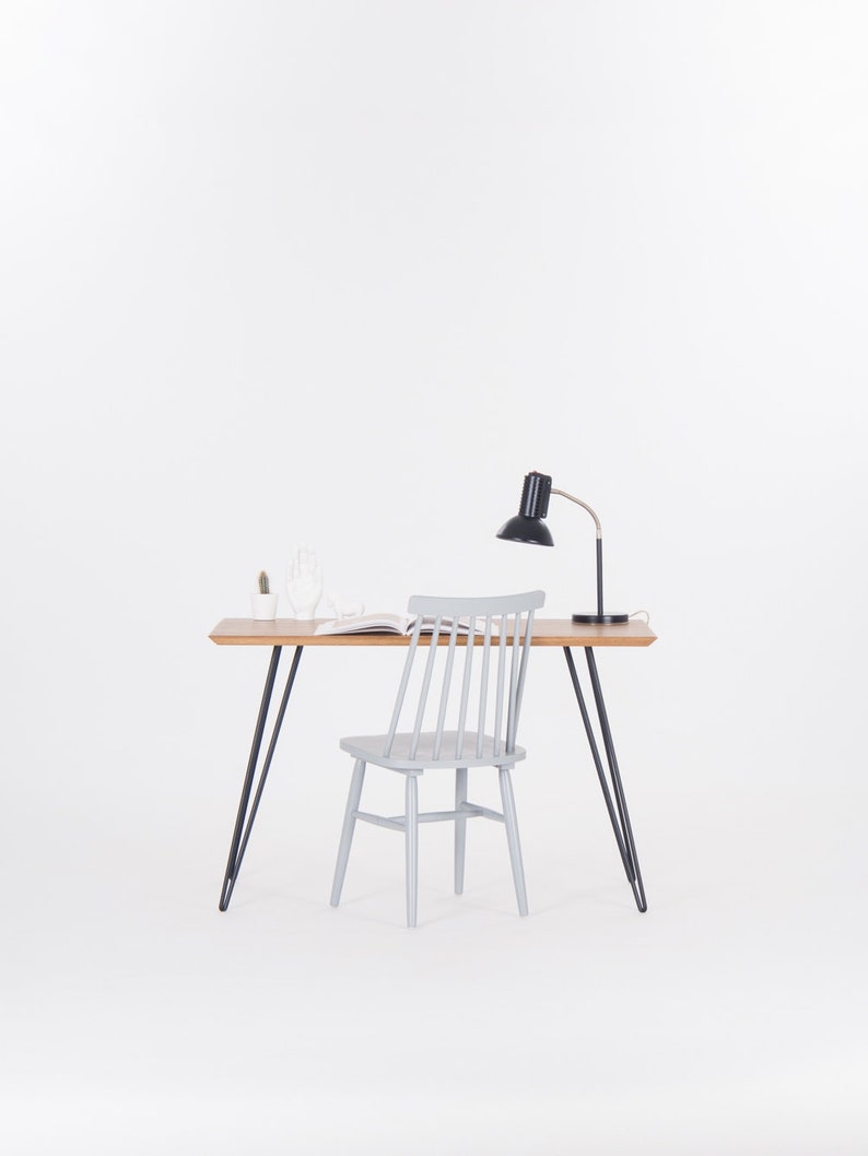 Massief houten bureau, moderne tafel met metalen haarspeldpoten Kleur/afwerking Amerikaans notenhout afbeelding 3