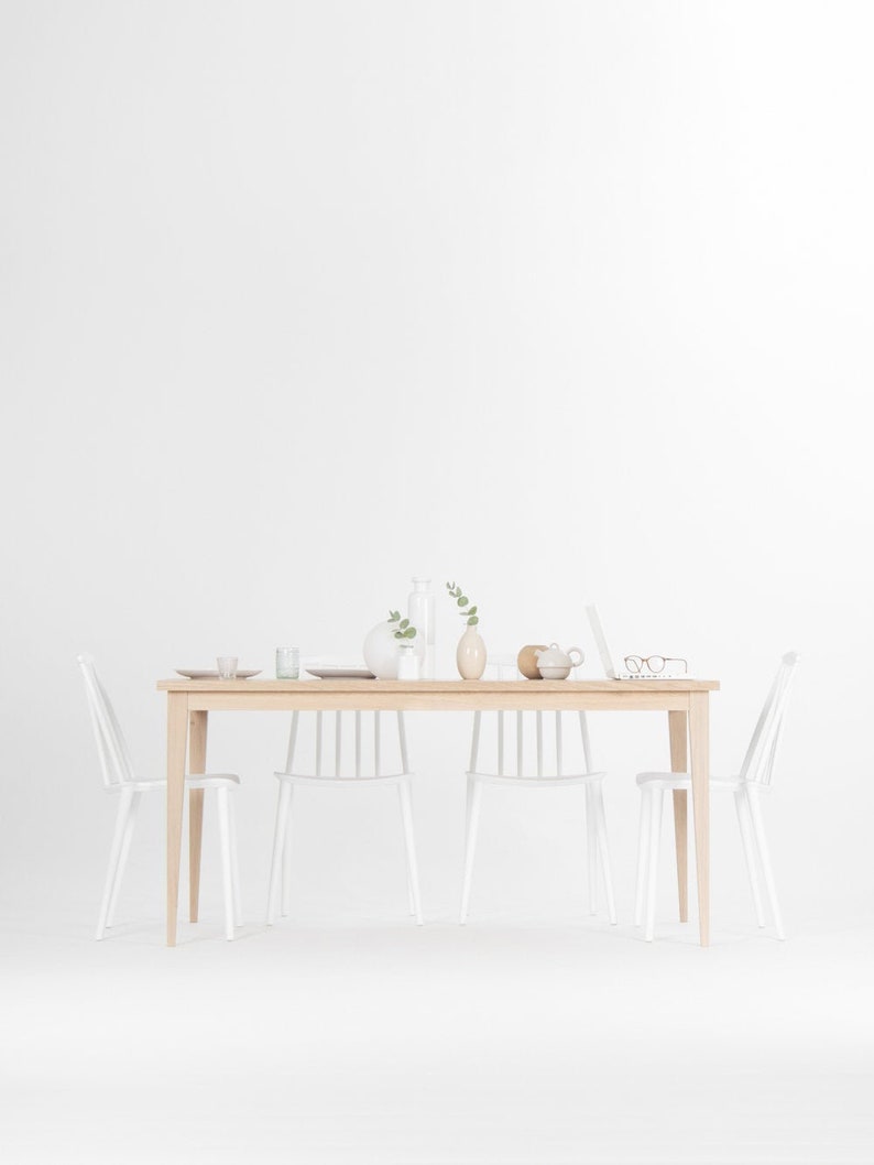 Farmhouse table, dining table, solid wood in white oak shade Limited-Time Offer: Free & Fast Shipping image 1