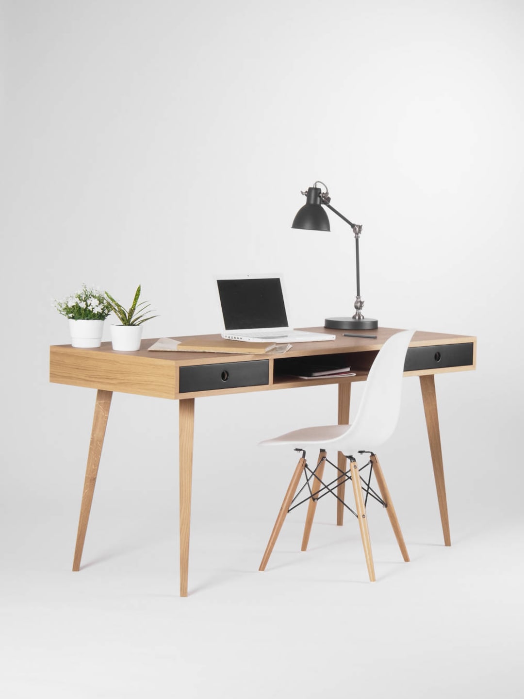 White and oak computer desk deals