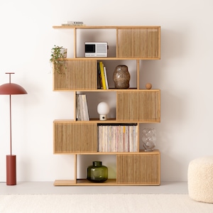 MOLL – Solid Oak Wood Bookshelf - Versatile and Multi-functional, Perfect for Vinyl Records, Books, and Decor - Mid-Century Modern Style