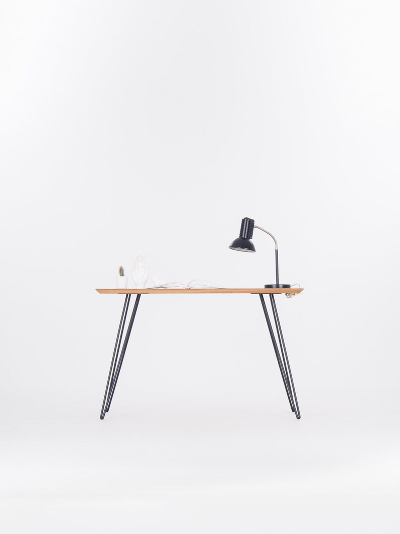 Solid wooden desk, modern table with metal hairpin legs American Walnut colour / finish 画像 2