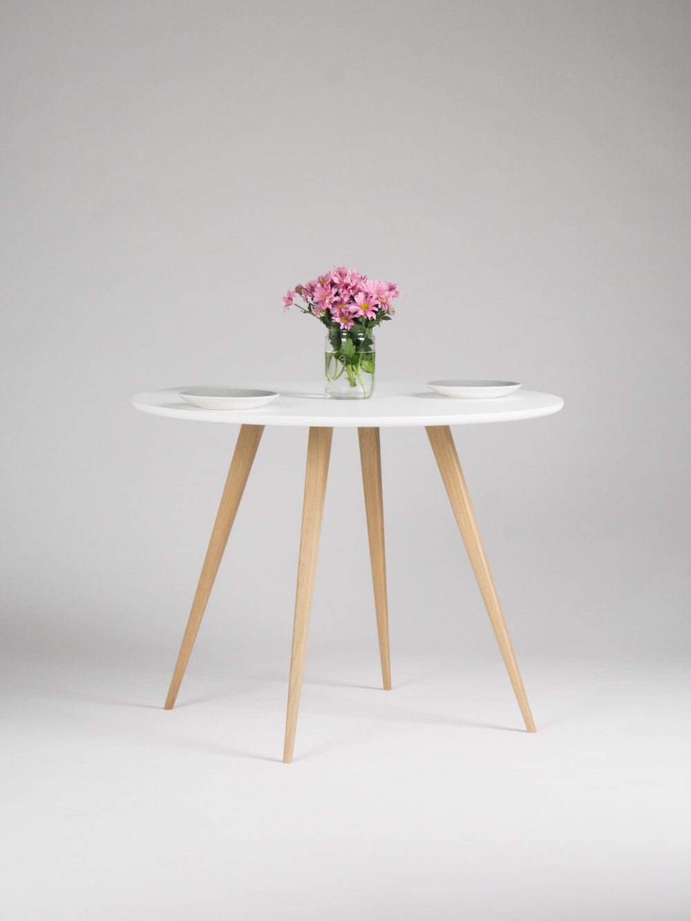 Round Dining Table Kitchen White Table With Solid Oak Legs