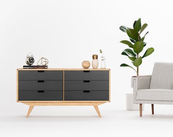 Cómoda, mueble de televisión, cómoda, credenza, cómoda, archivador, moderno de mediados de siglo